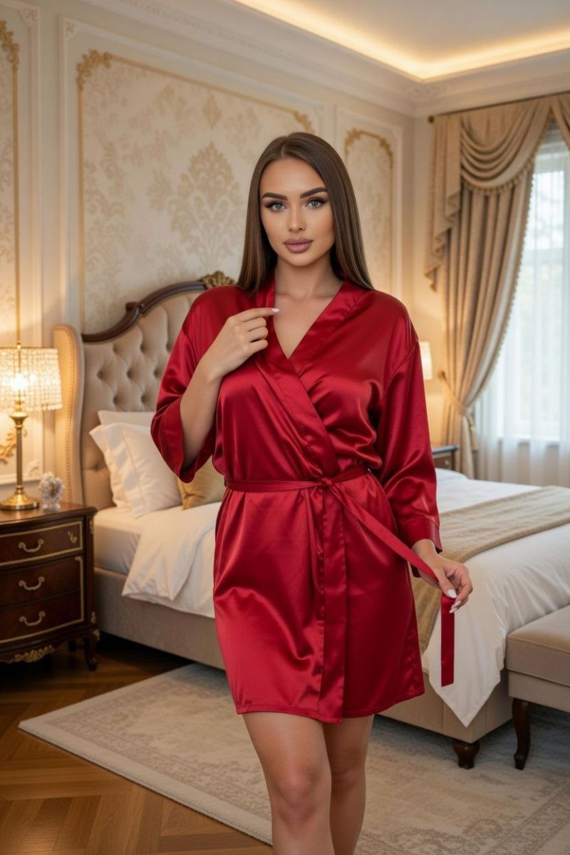Жіночий шовковий халат Serenade 109-6, червоний, короткий